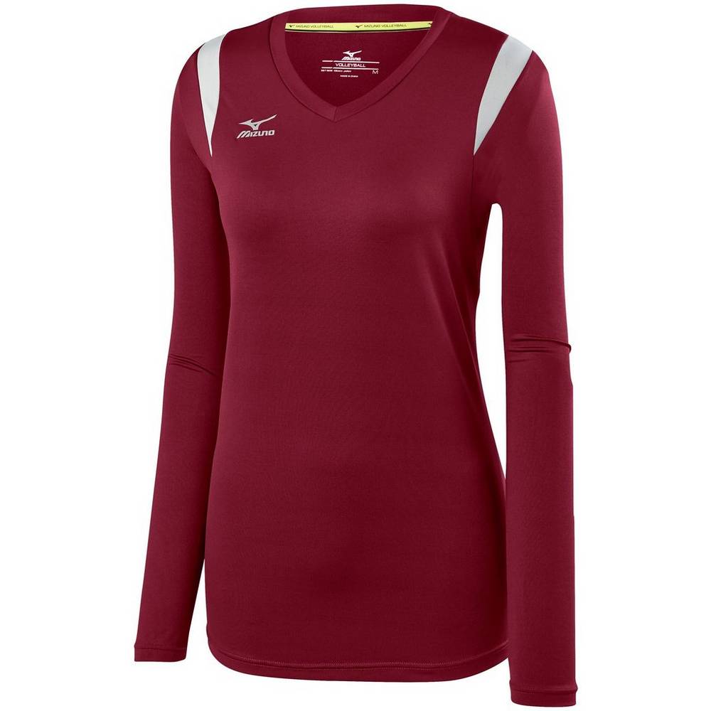 Womens Mizuno Balboa 5.0 Long Sleeve Volleyball Jersey Burgundy/Silver Philippines (IBXMFS975)